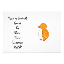 Golden yellow cute penguin custom invites