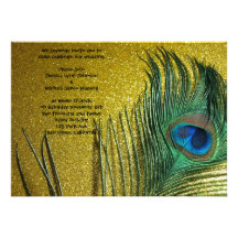 Golden Yellow Peacock Wedding Custom Invites