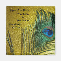 Golden Yellow Peacock Wedding Magnets