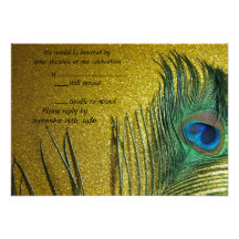 Golden Yellow Peacock Wedding RSVP Cards Personalized Invitations