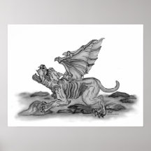 Golem - Gargoyle noir et conception Affiche