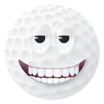 Golf Ball Smiley Face 2 Round Stickers