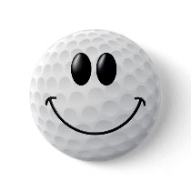 Golf Ball Smiley Face Pinback Buttons