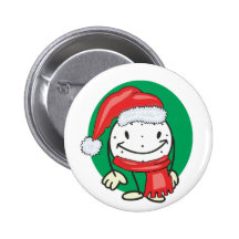 Golf ball smiley wearing santa christmas hat button