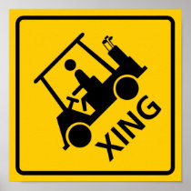 Golf Cart Crossing Highway Sign Posters