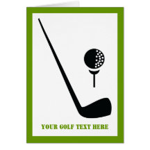 Golf club and ball black, green custom greeting card