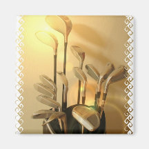 Golf Clubs Square Magnet