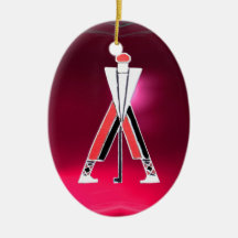 GOLF INSTRUCTOR RED PINK RUBY MONOGRAM ORNAMENTS