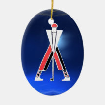 GOLF INSTRUCTOR RED RUBY- BLUE SAPPHIRE  MONOGRAM CHRISTMAS ORNAMENT