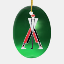 GOLF INSTRUCTOR RED RUBY- GREEN JADE  MONOGRAM CHRISTMAS ORNAMENTS
