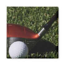 Golf Iron and Ball Square Magnet