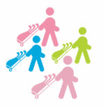 Golfers pulling carts cut out