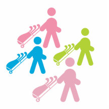 Golfers pulling carts cut out