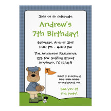 Golfing Bear Kids Birthday Party Invitations