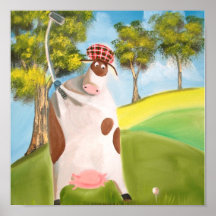 GOLFING COW POSTER