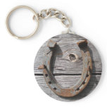 Good Luck Horseshoe on Wooden Fence Keyring