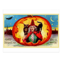 Good Wishes for Halloween, Owl, Witch, Cat, Bat Postcard