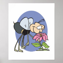 goofy bee smelling flower posters
