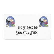 goofy bee smelling flower shipping label
