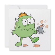 goofy green drunk monster cutie personalized invites
