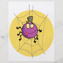 goofy happy spider in web cartoon flyers