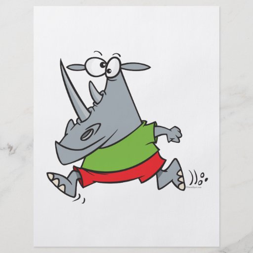goofy running jogger rhino cartoon flyer