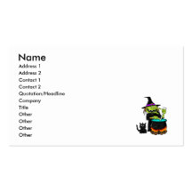 Goofy Witch Cauldron & Black Cat Business Card