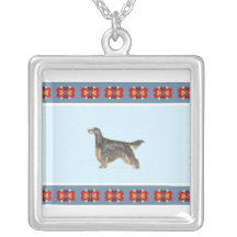 Gordon Setter on Folk Heart Background Necklace