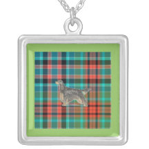 Gordon Setter on Gordon Red Tartan Necklace