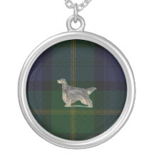 Gordon Setter on Old Ancient Tartan Necklace