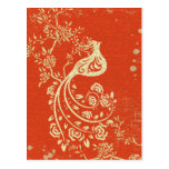 Gorgeous Fantasy Bird Red Grunge Background Post Cards