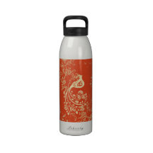 Gorgeous Fantasy Bird Red Grunge Background Drinking Bottles