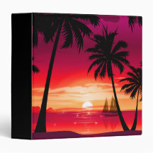Gorgeous Shimmery Island Sunset & Sailboat Vinyl Binders