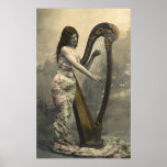 Gorgeous Vintage Woman Harpist Poster Print