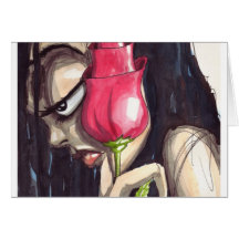 Goth Girl Side View with Rose Card