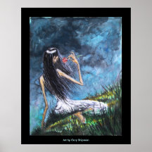 "Goth Girl with Rose on a Hillside" POSTER