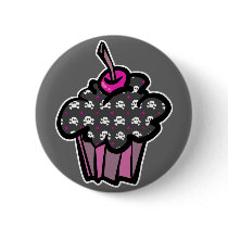 goth skull crossbones cupcake pinback buttons