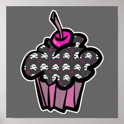 goth skull crossbones cupcake posters by cupcakewear