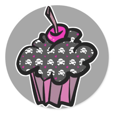 goth skull crossbones cupcake round sticker by cupcakewear