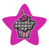 goth skull crossbones cupcake star sticker