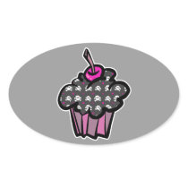 goth skull crossbones cupcake oval sticker