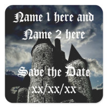 Gothic castle scene Save the Date seals Stickers