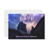 Gothic cathedral colourful sky RSVP Wedding Invitation