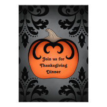 Gothic damask Autumn pumpkin Thanksgiving Invite