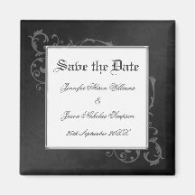 Gothic Damask Save the Date in Black & White Refrigerator Magnets