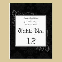 Gothic Damask Wedding Table Number with Menu postcards