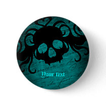 Gothic fantasy skull blue and black pinback button