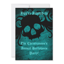 Gothic fantasy skull blue and black party personalized invitation