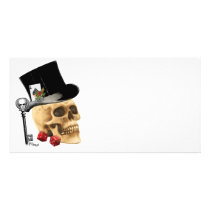 Gothic gambler skull tattoo design photo card