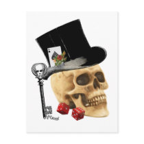 Gothic gambler skull tattoo design post card